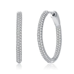 Guili Sterling Silver Slim Hoop Earrings with CZ Pave in Rhodium, Gold & White Plating – Elegant, Subtle Sparkle for Everyday and Special Occasions - 1 of 4