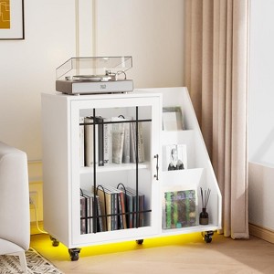 VINGLI Record Player Stand with Vinyl Storage Up to 350 Albums with LED Lights ＆ Charging Station for Music Room - 1 of 4