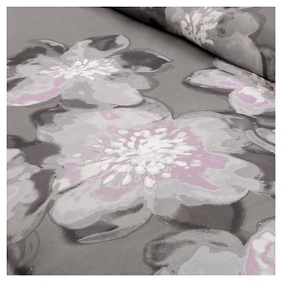 Gray Floral Cotton Queen Duvet Cover Set with Shams