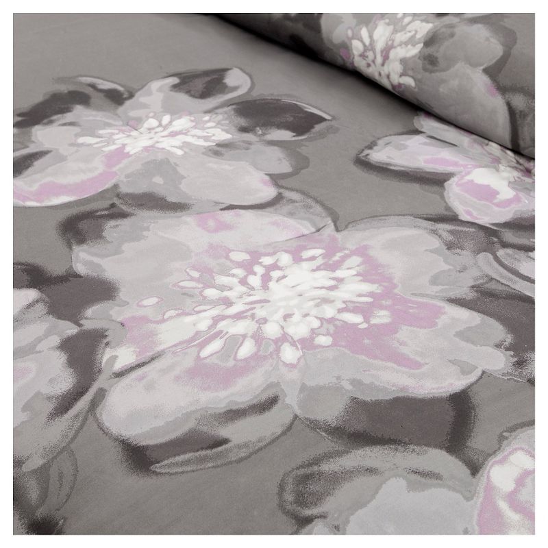 Gray/Purple Jasmine Watercolor Floral Duvet Cover Set 6pc, 4 of 9