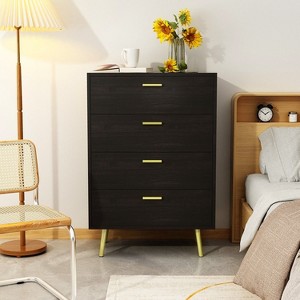 Hitow Modern Woodgrain Finish 4 Drawer Dresser with Metal Legs - 1 of 4