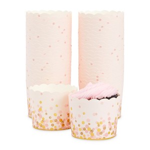 Sparkle and Bash 50 Pack Paper Cupcake Liners Wrappers, Pink & Gold Polka Dot Muffin Baking Cups - 1 of 4