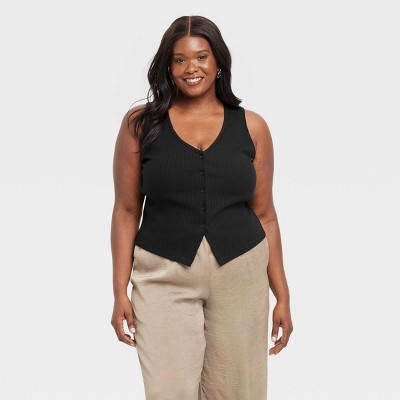 Women's Ribbed Button-Down Vest - A New Day™