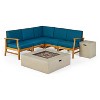 GDFStudio Biella Outdoor Acacia Wood 5 Seater Sectional Sofa Set with Fire Pit - 2 of 4