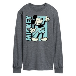 Men's - Disney - Mickey Light Blue Vintage Long Sleeve Graphic T-Shirt - 1 of 4