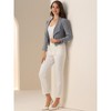 INSPIRE CHIC Women's Regular Fit Notched Lapel Ruched Sleeve Business Crop Blazer - 3 of 4