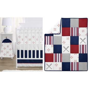 Sweet Jojo Designs Boy Crib Bedding + BreathableBaby Breathable Mesh Liner Baseball Patch Red White Blue