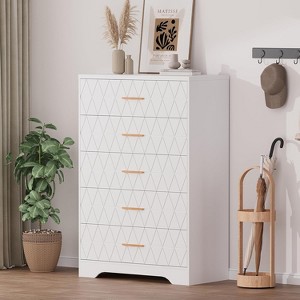 5 Drawer Tall Wood Dresser for Bedroom, Wooden Chest of Drawers with Gold Handles for Closet - 1 of 4