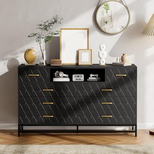 8 Drawer Wooden Dresser for Bedroom with Gold Handles, Wide Modern TV Stand for 55 Inch, Wood Storage Chest for Living Room and Bedroom - 1 of 4