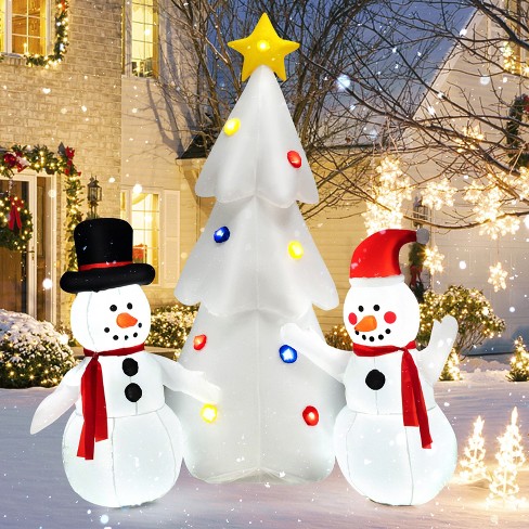 Tangkula 6 Ft Inflatable Christmas Tree With 2 Fun Snowmen, Blow ...