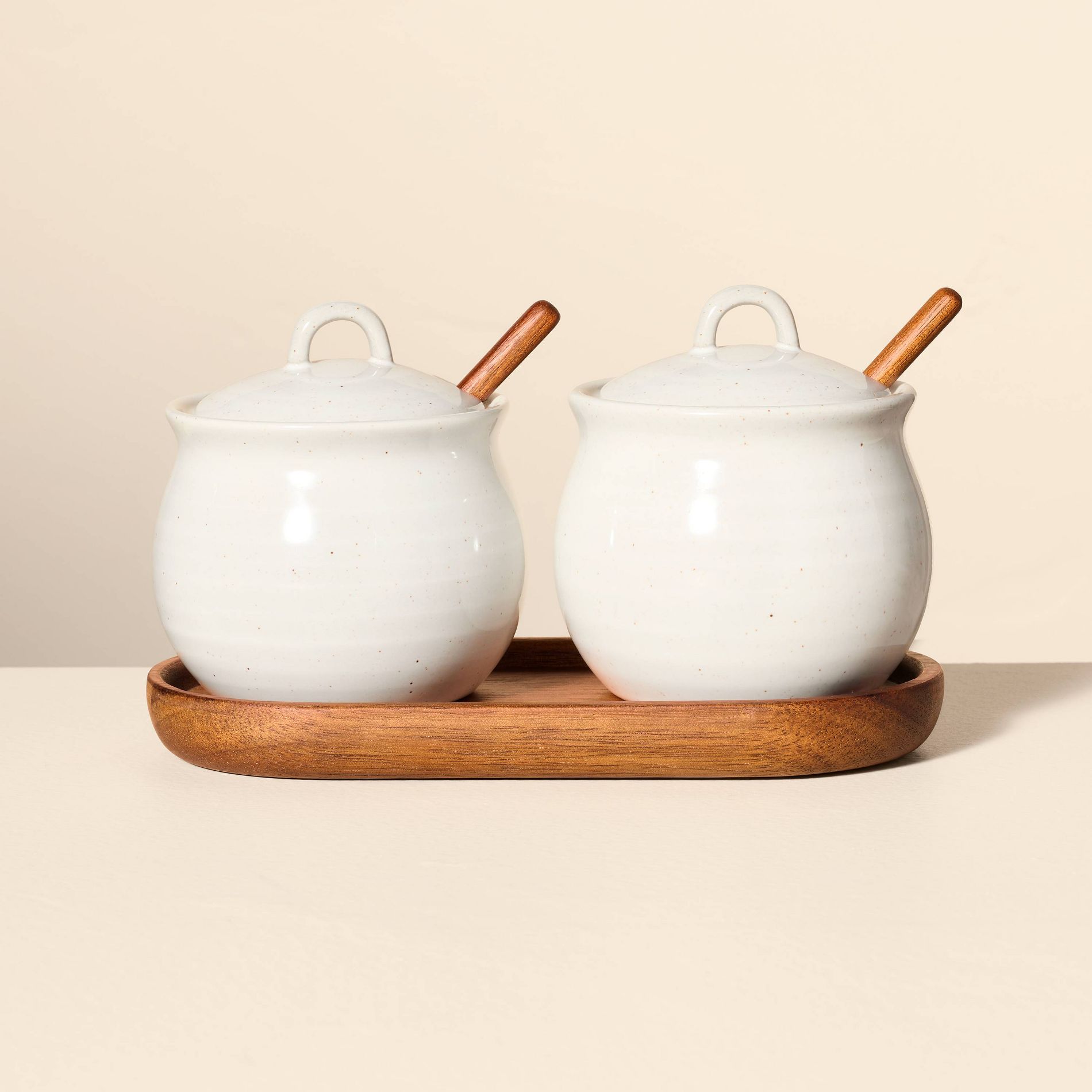 5pc Flared Brim Stoneware Salt & Pepper Cellar Set Vintage Cream - Hearth & Hand™ with Magnolia