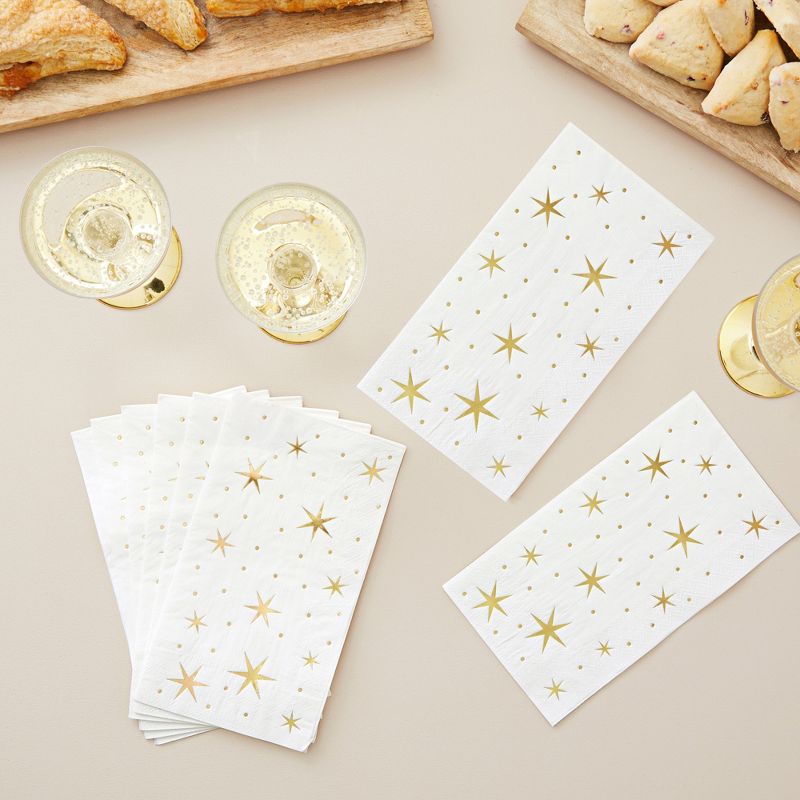 Blue Panda 50 Pack Gold and White Dinner Napkins with Stars, Gold Foil for Baby Shower, Birthday, Holidays, 3-Ply, 4 x 8 In, 3 of 8
