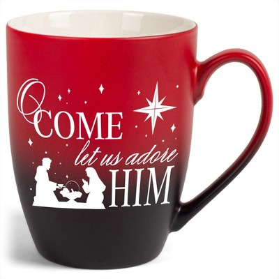 Elanze Designs O Come Let Us Adore Him Two Toned Ombre Matte Red and Black 12 ounce Ceramic Stoneware Coffee Cup Mug