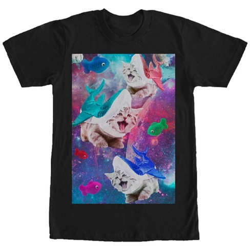 Men s Lost Gods Shark Kitten Space Attack T shirt Black Large