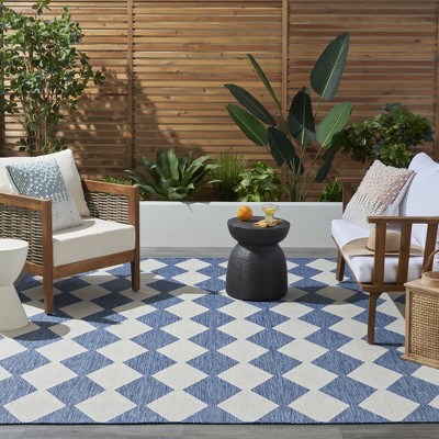 Navy Blue Diamond Pattern 6' x 9' Outdoor Rug