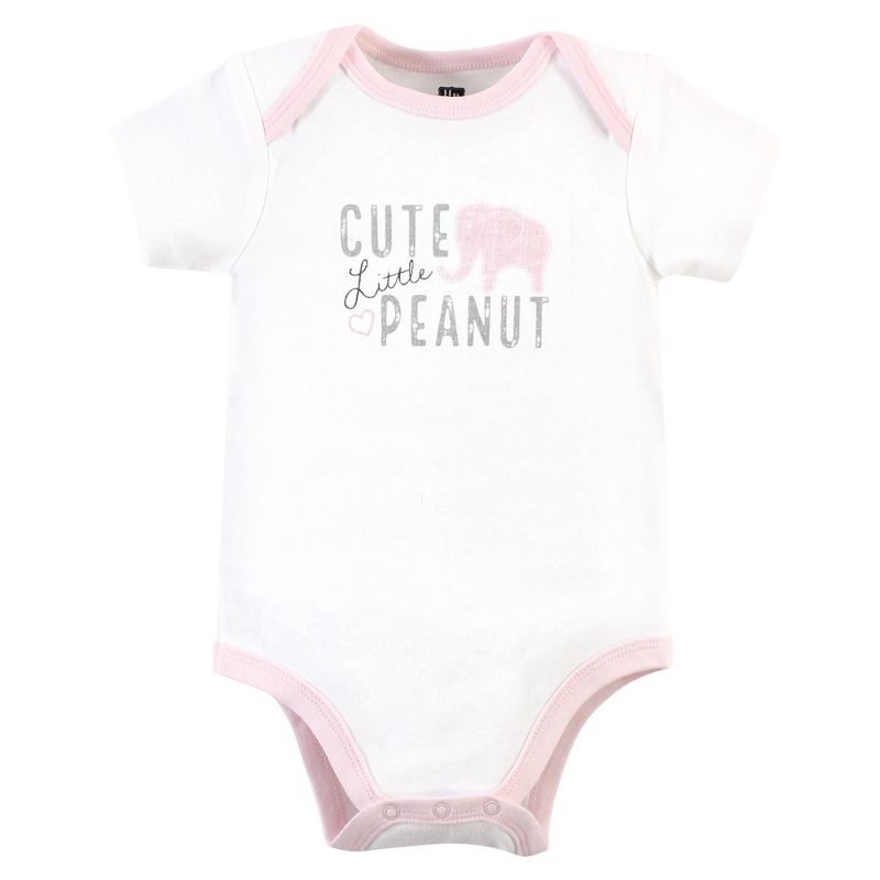 Hudson Baby Infant Girl Cotton Bodysuits 3pk, Pink Elephant, 5 of 6