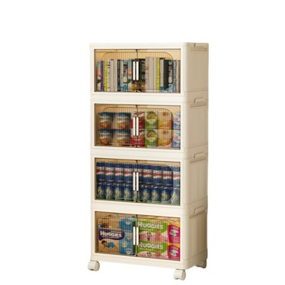 3 Tiers/4 Tiers/5 Tiers Collapsible Storage Bins, Foldable Storage Cabinet With Magnetic Door Lockable Wheels, Stackable Storage Containers