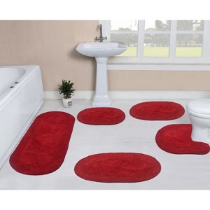 Double Ruffle Bathroom Rugs Set, Washable Rug, Extra Soft and Absorbent bath Rug, Kitchen Mat, Bath Mat Set,Non-Slip, 5 Pcs Set with Contour, Red - 1 of 4