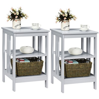 Tangkula 2PCS 3-tier Side Table Nightstand Sofa End Table Storage Display Shelf
