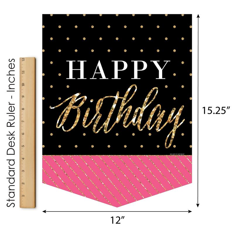 Big Dot of Happiness Chic Happy Birthday - Pink, Black & Gold - Outdoor Home Decorations - Double-Sided Birthday Party Garden Flag - 12 x 15.25 inches, 5 of 9