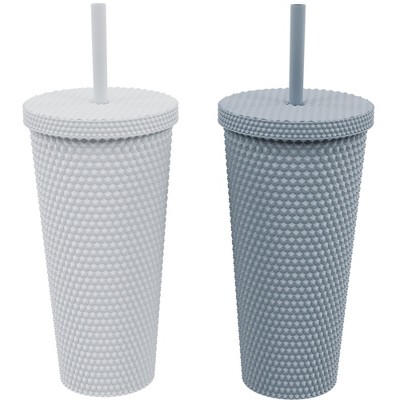 Copco Studded Straw Tumblers with Lid and Straw, Acrylic Cold Tumbler with Spill Resistant Lid, Travel Mug; Cupholder Friendly, 22-Ounce, Set of 2