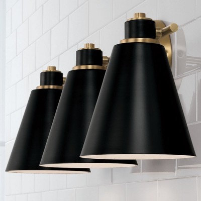 Bradley 3-Light Aged Brass and Black Metal Vanity Fixture