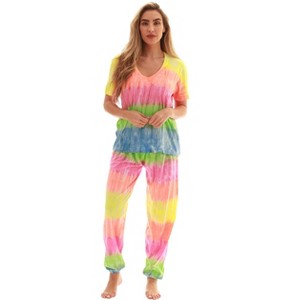 Just Love Womens Pajama Jogger Pant Set  Unique Buffalo Plaid & Tie Dye Sleepwear - 1 of 3