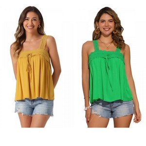 INSPIRE CHIC Women's Square Neck Panel Lace Ruffles Casual Sleeveless Tank Top 2 Packs - 1 of 4