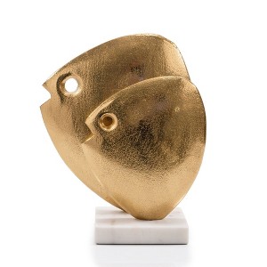 HomeRoots 11" Gold And White Aluminum And Marble Fishes Tabletop Sculpture - 1 of 4