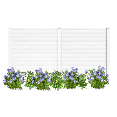 Tangkula 1PC/2PCS Outdoor Privacy Fence Panel 2 Picket PVC Decorative Fence w/3 Cuspidal Stakes Trash Enclosure & Air Conditioner Freestanding Fence for Garden White