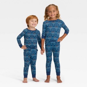 Toddler Hanukkah Ribbed Long Sleeve Shirt and Pants Holiday Matching Family Pajama Set - Wondershop™ Blue - 1 of 4