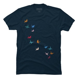 Men's Design By Humans Flying Paper Cranes Birds By Magnussons T-Shirt - 1 of 4