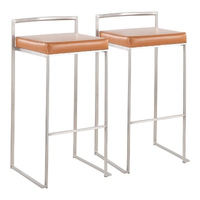 Set of 2 Fuji Stackable Barstools Leather/Steel Camel Brown - LumiSource