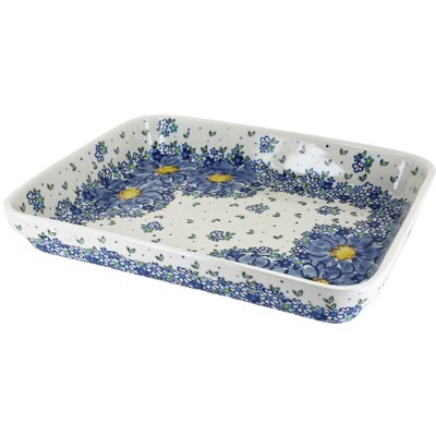 Blue Rose Polish Pottery Blue Starflower Large Rectangular Baker