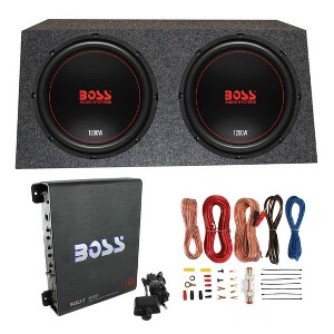 Boss Chaos Exxtreme 12" 1200W 4 Ohm Subwoofer (Pair) w/ Box, Mono Amp & Wiring - 1 of 4