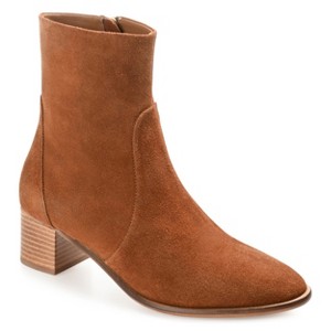Journee Signature Womens Genuine Leather Airly Almond Toe Stacked Ankle Booties - 1 of 4