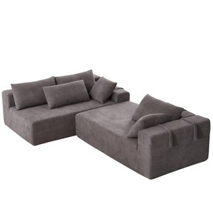 TiramisuBest 132" Modular L-Shaped Upholstered Sectional Sofa Set w/ 6 Pillows & Free Combination for Living Room & Bedroom,Green - 1 of 4