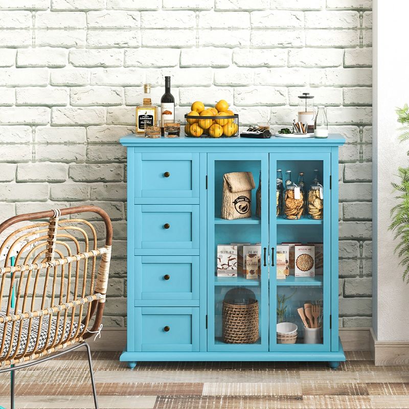 Costway Buffet Sideboard Table Kitchen Storage Cabinet with Drawers & Doors Blue/White/Green, 2 of 11