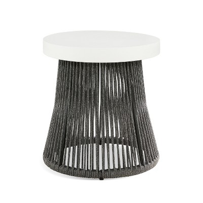 JTH Outdoor Oahu 18" Round Patio Accent Table, Moon Gray All-Weather Rope