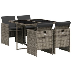 vidaXL 5 Piece Patio Dining Set with Cushions Brown Poly Rattan - 1 of 4
