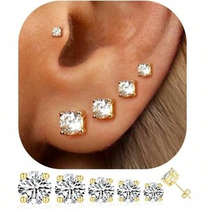 5 Pairs Stud Earrings for Women, Hypoallergenic, Premium Cubic Studs - 1 of 4