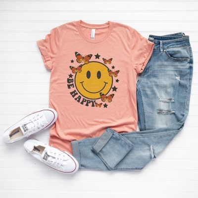 Simply Sage Market Women's Be Happy Butterflies Short Sleeve Graphic Tee