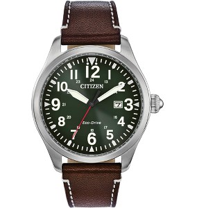 Citizen Men's Eco-Drive Sport Casual Garrison Watch, Silver-Tone Case, Brown Leather Strap, 3 Hand, Date - 1 of 4