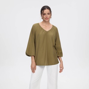 Women's Balloon 3/4 Sleeve V-Neck Blouse - A New Day™ Olive Green