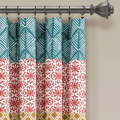 Bohemian Turquoise and Orange Polyester Sheer Window Panels