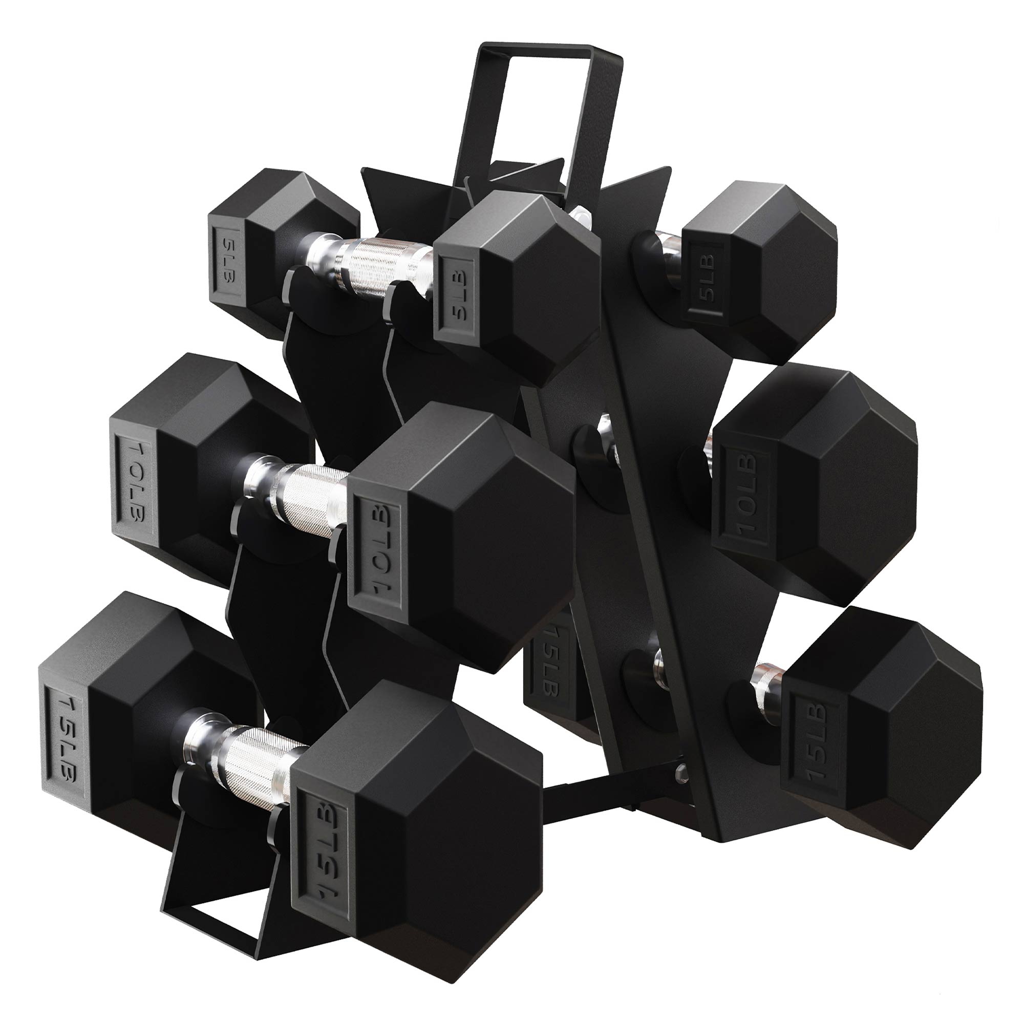 BalanceFrom Fitness Signature Alloy Steel Rubber Encased Hex Textured Dumbbell Workout Set w/Rack and 3 Pairs of 5, 10, and 15 Pound Weights, Black
