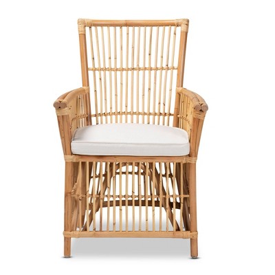 Rose White and Natural Rattan Accent Chair with Cushion
