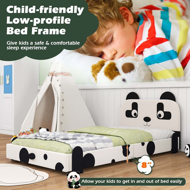 Costway Twin Size Kids Bed Toddler Upholstered Low Profile Bed Frame with Panda Headboard, 4 of 11