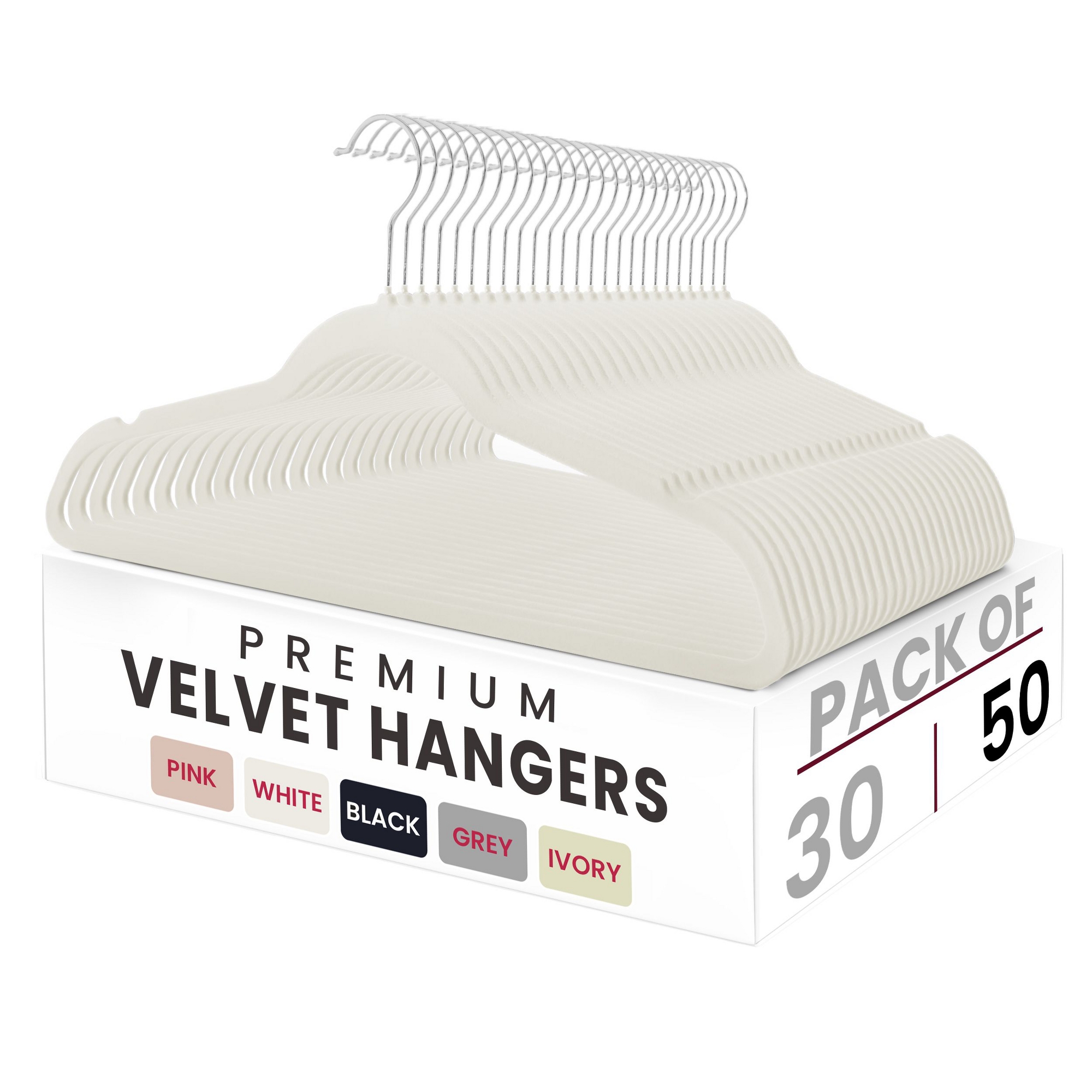 Pack of 50 Clothes Hanger Non Slip Ultra Thin Velvet Hangers for Dress Pent Shirts & Coat - White