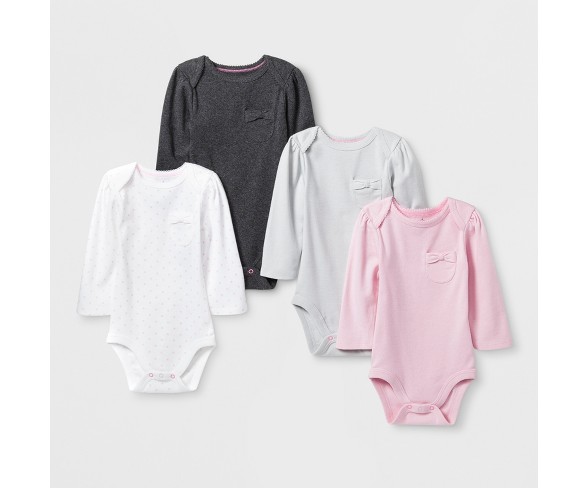Baby Girls' 4pk Pocket Long sleeve Bodysuit - Cloud Island&#153; Pink Newborn